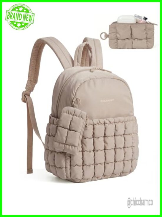2-in-1 Puffy Quilted Mini Backpack for Women, Lightweight Water-Resistant main image 5